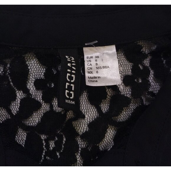 H&M Black Sleeveless Button-Up Blouse With Lace Yoke Detail Size 8, NWOT - Picture 3 of 8